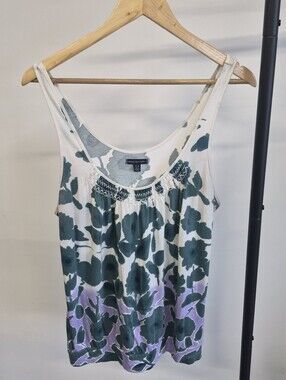 Tommy Hilifiger White Tank Top with Green and Purple Floral Print